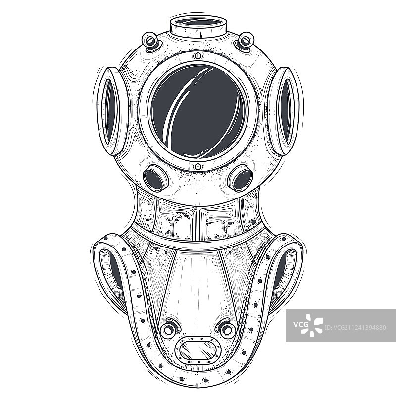 复古深海潜水设备线条艺术图片素材