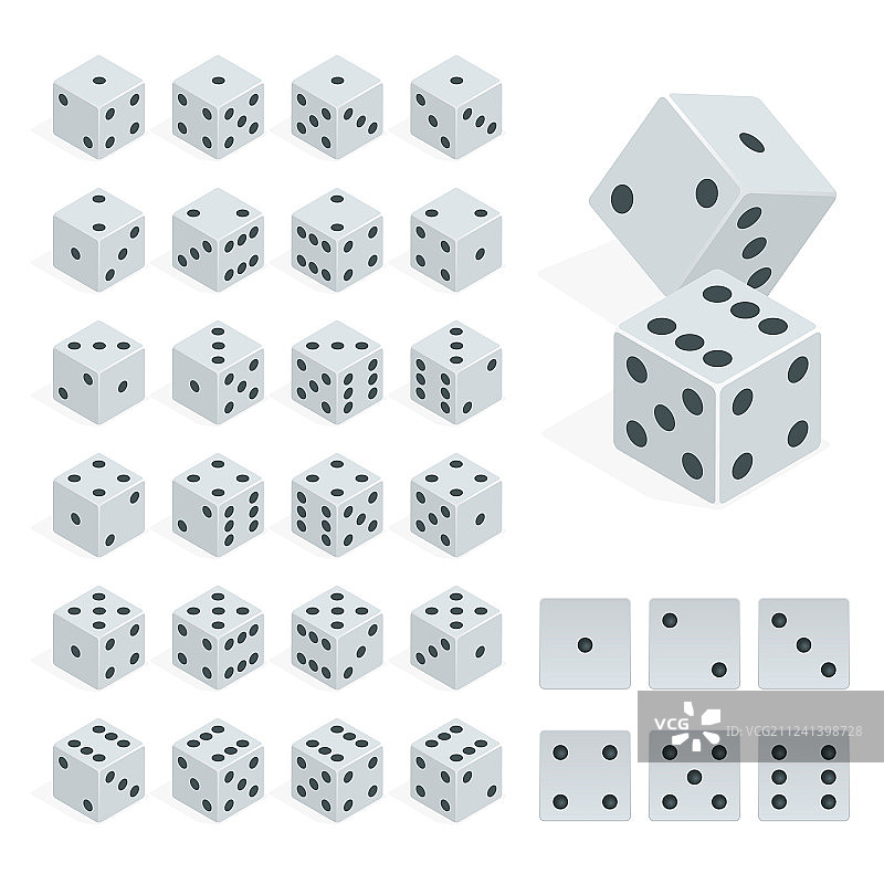 2.5D骰子组合白色扑克图片素材