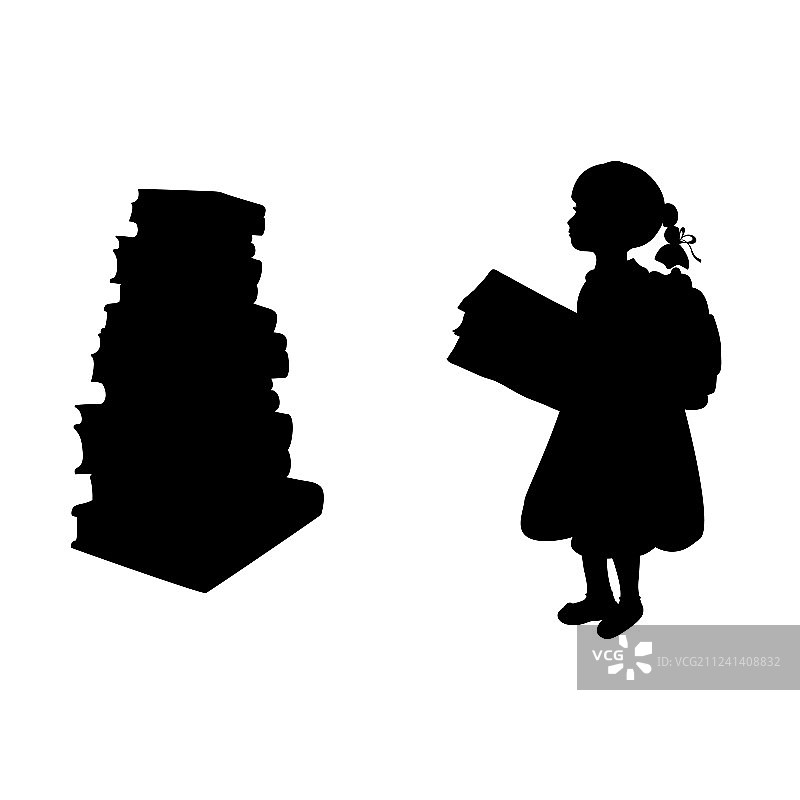 阅读书籍的女孩剪影图片素材