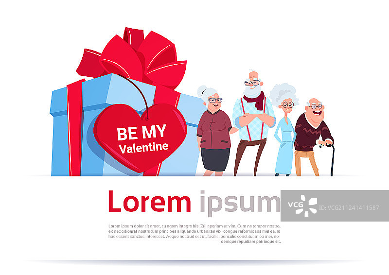 两对年长的夫妇拿着心形礼品盒图片素材
