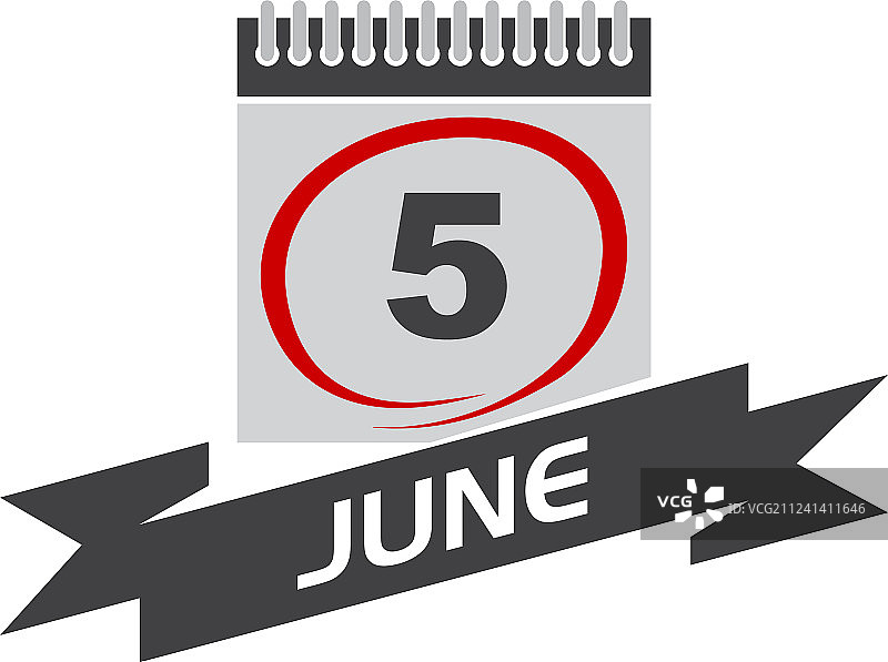 带丝带的6月5日日历图片素材