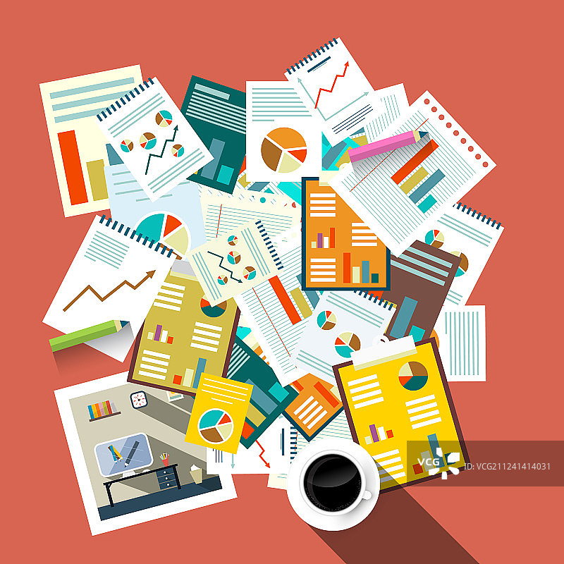 扁平风格俯视角度商务办公概念图片素材