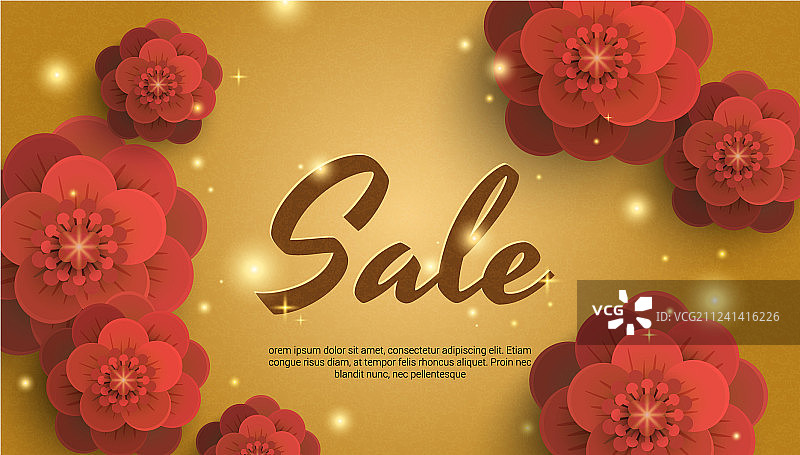金色背景红色纸花促销banner图片素材