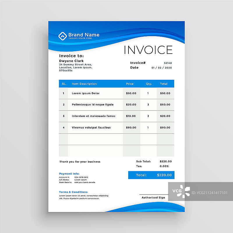 蓝色发票模板设计图片素材