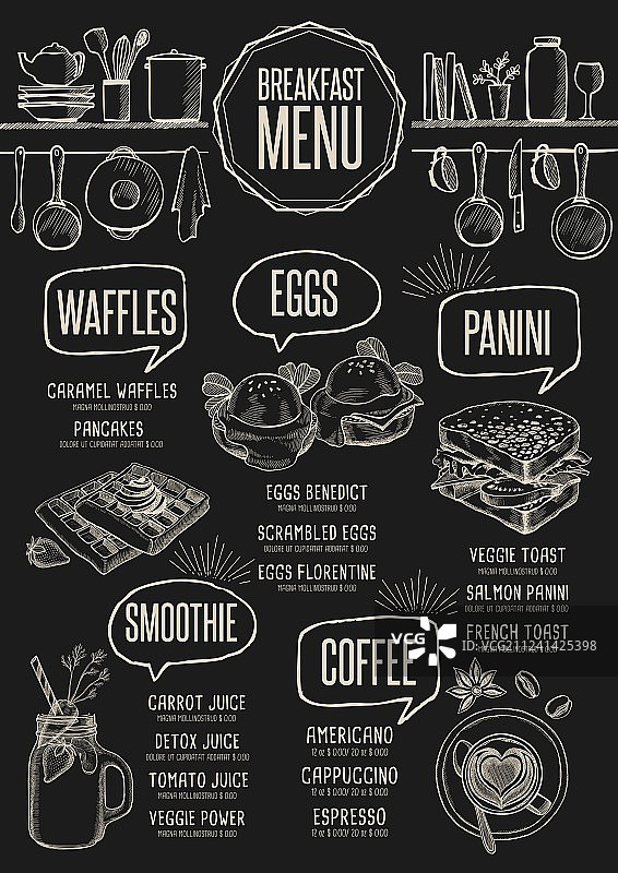 早餐餐厅菜单餐垫模板图片素材