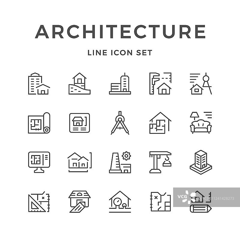 建筑线性图标合集图片素材