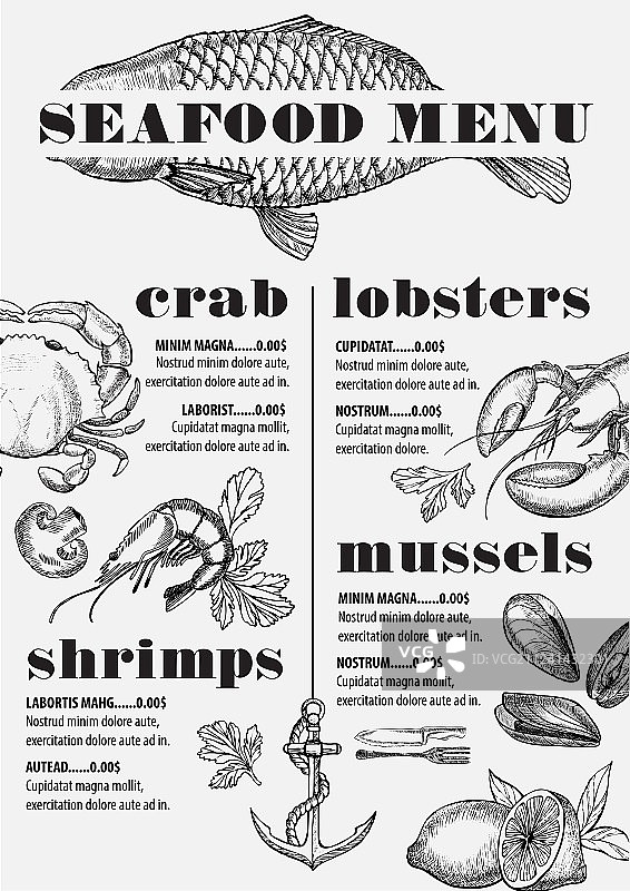 海鲜餐厅菜单餐垫模板图片素材