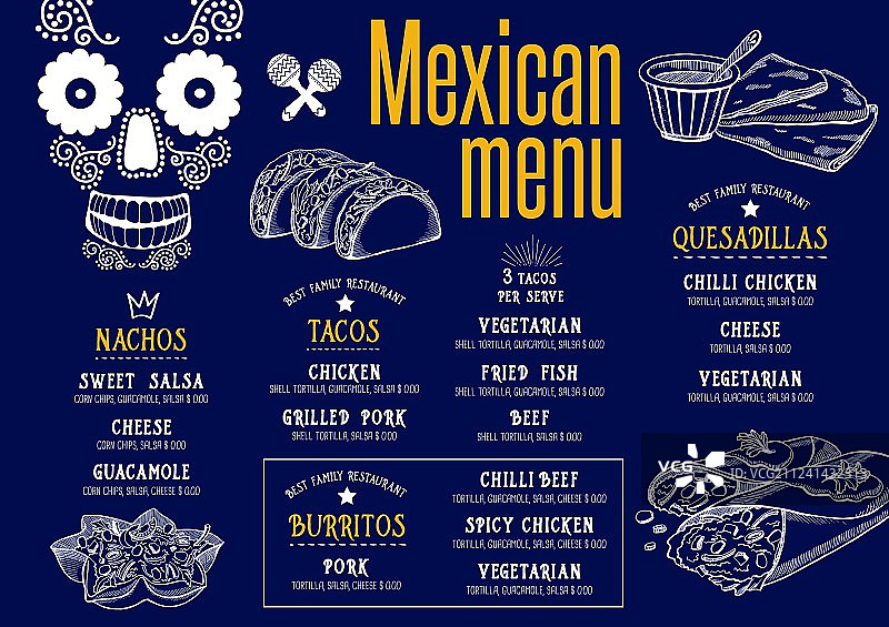 墨西哥餐厅菜单餐垫模板图片素材