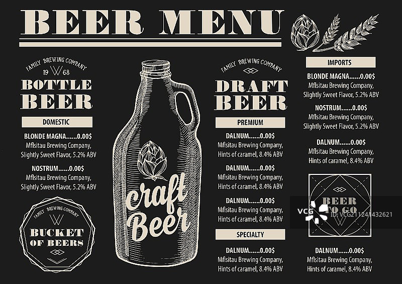 啤酒餐厅酒水单模板餐垫图片素材