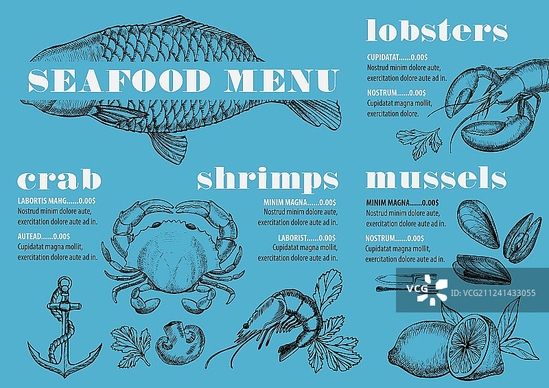 海鲜餐厅菜单餐垫模板图片素材