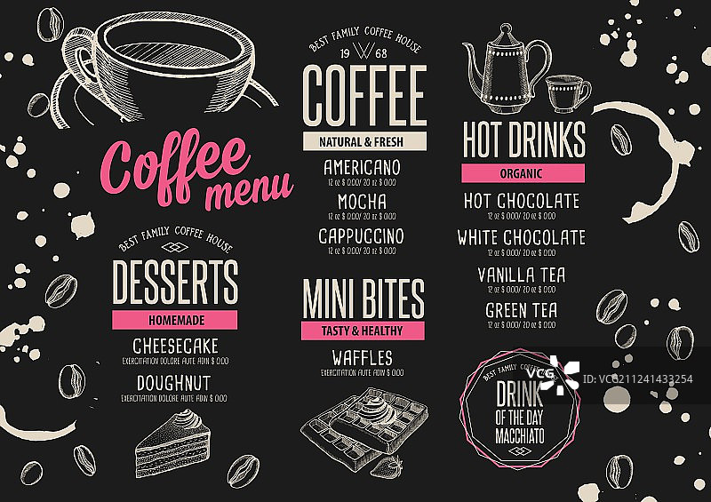 咖啡餐厅饮品菜单模板餐垫图片素材