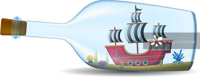 白色背景上的瓶中船图片素材