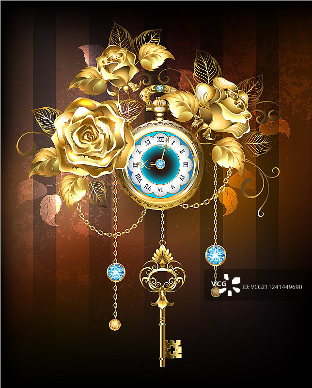 金色玫瑰时钟图片素材
