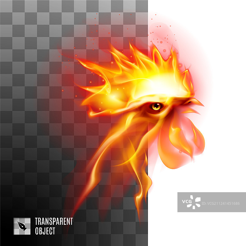 透明背景上的炽热公鸡头图片素材