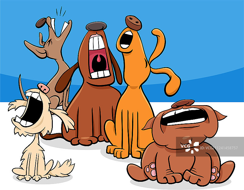 吠叫或嚎叫的卡通狗群图片素材