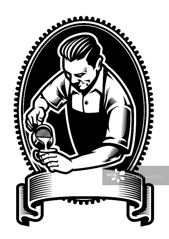 咖啡师制作拿铁艺术徽章设计图片素材