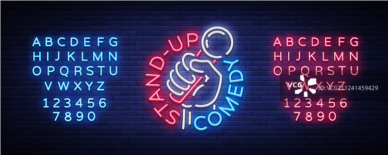喜剧表演脱口秀邀请函霓虹灯标志图片素材