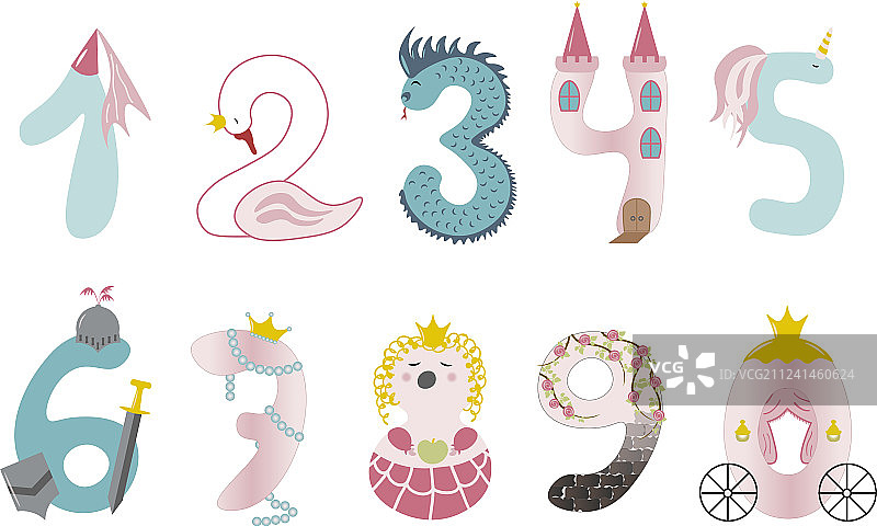 有趣的可爱公主数字彩色素材图片素材