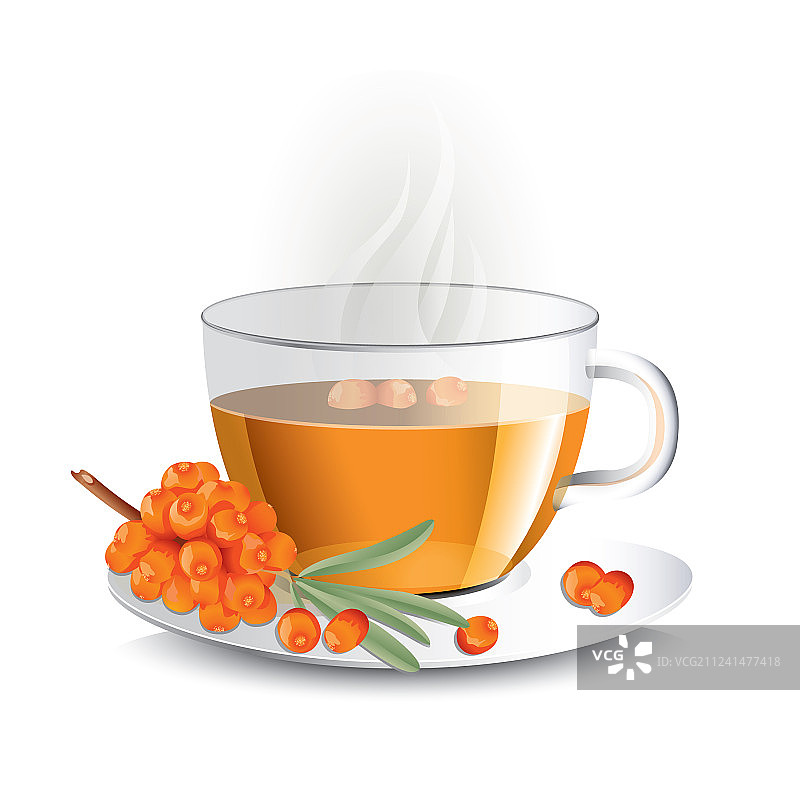 透明玻璃杯中的沙棘茶图片素材