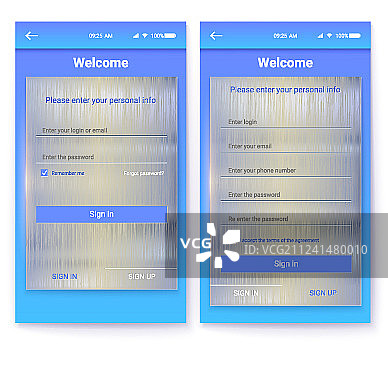 具有金属背景页面的移动App的UI图片素材