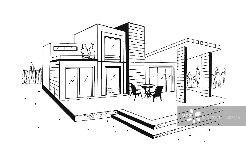 手绘现代私人别墅住宅图片素材