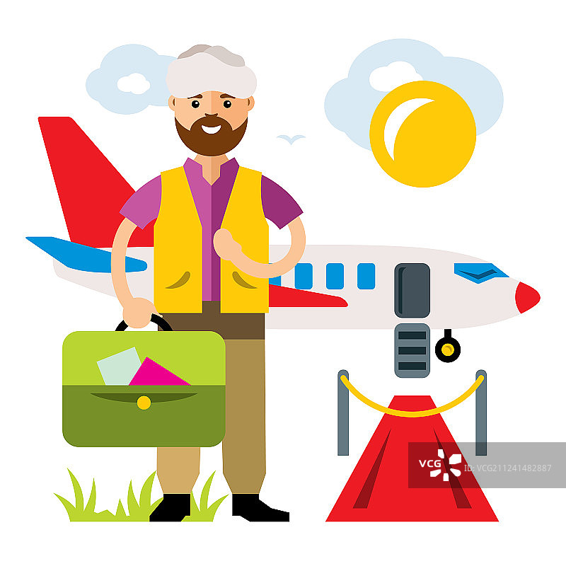 扁平风格的航班机场降落图片素材