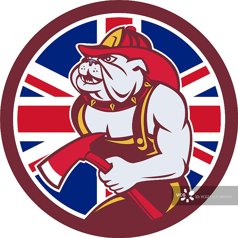 英国斗牛犬消防员米字旗标志图片素材