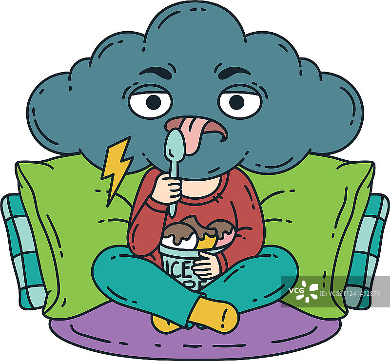 沮丧情绪低落的人吃冰淇淋图片素材