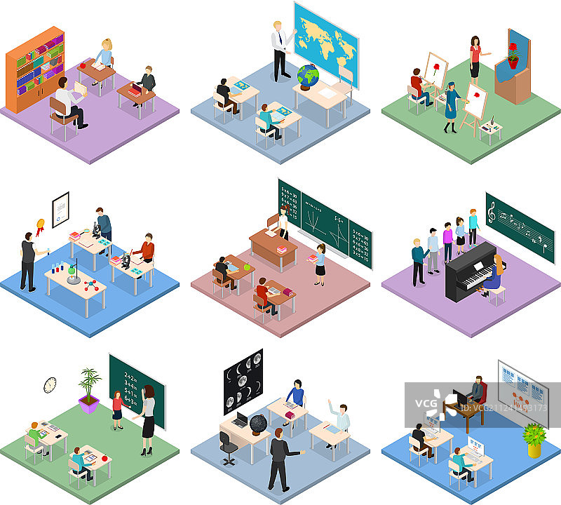 学校教育主题概念2.5D等距视图图片素材