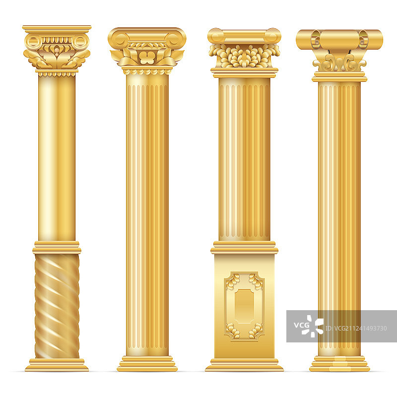 经典仿古金色柱子套装图片素材