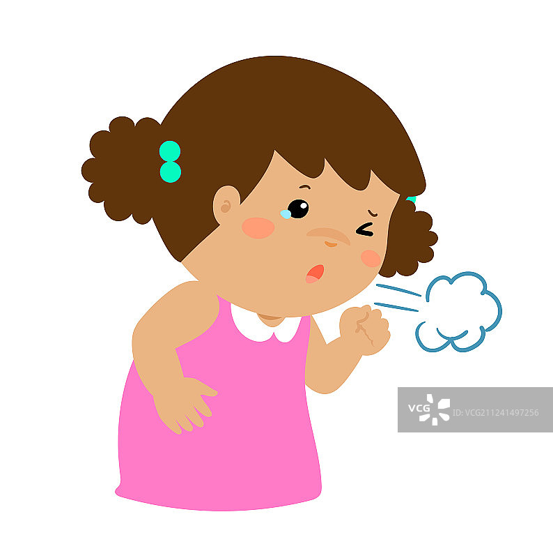 咳嗽的卡通小女孩图片素材