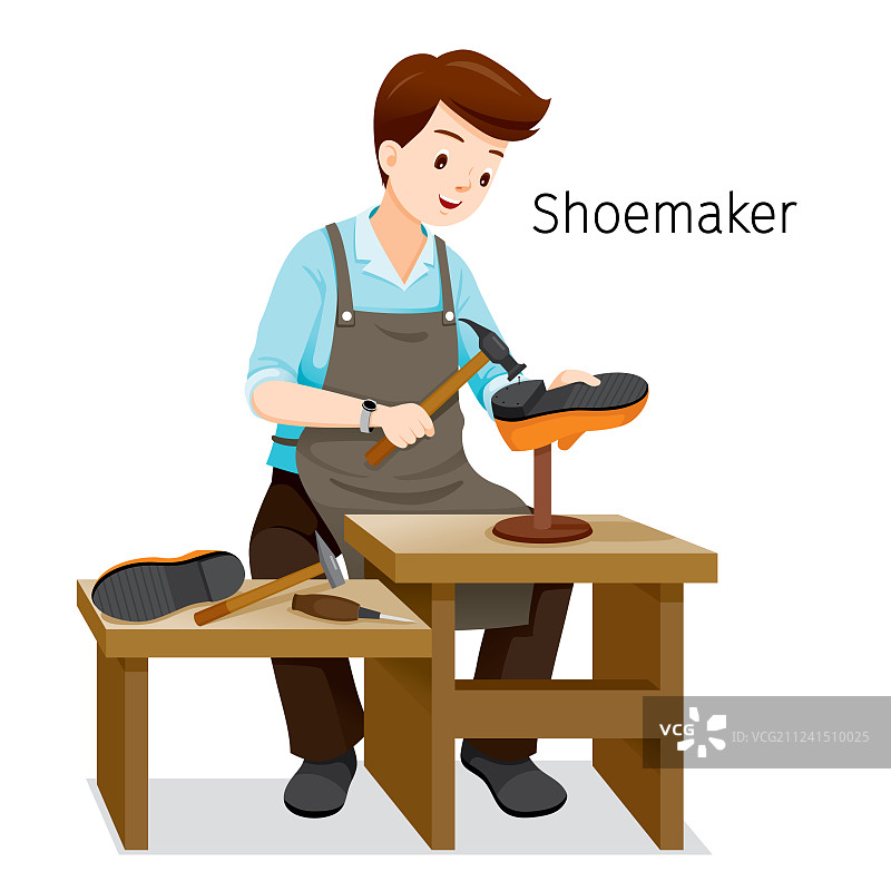鞋匠修理男鞋，正在钉钉子图片素材