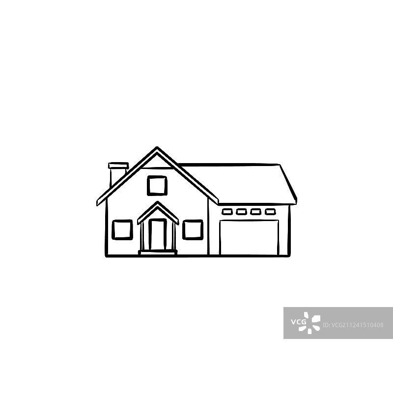 手绘郊区住宅线稿涂鸦图标图片素材