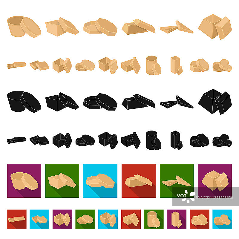 不同的盒子卡通图标集图片素材