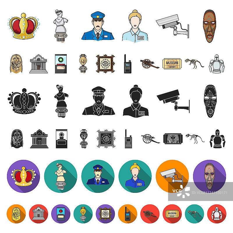 博物馆和画廊卡通图标合集图片素材