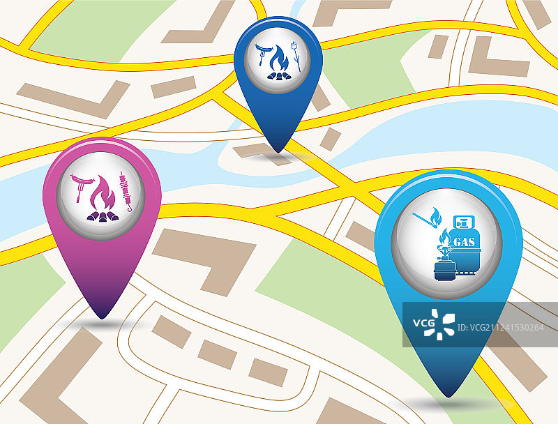 地图上的旅游服务地图指针套装图片素材