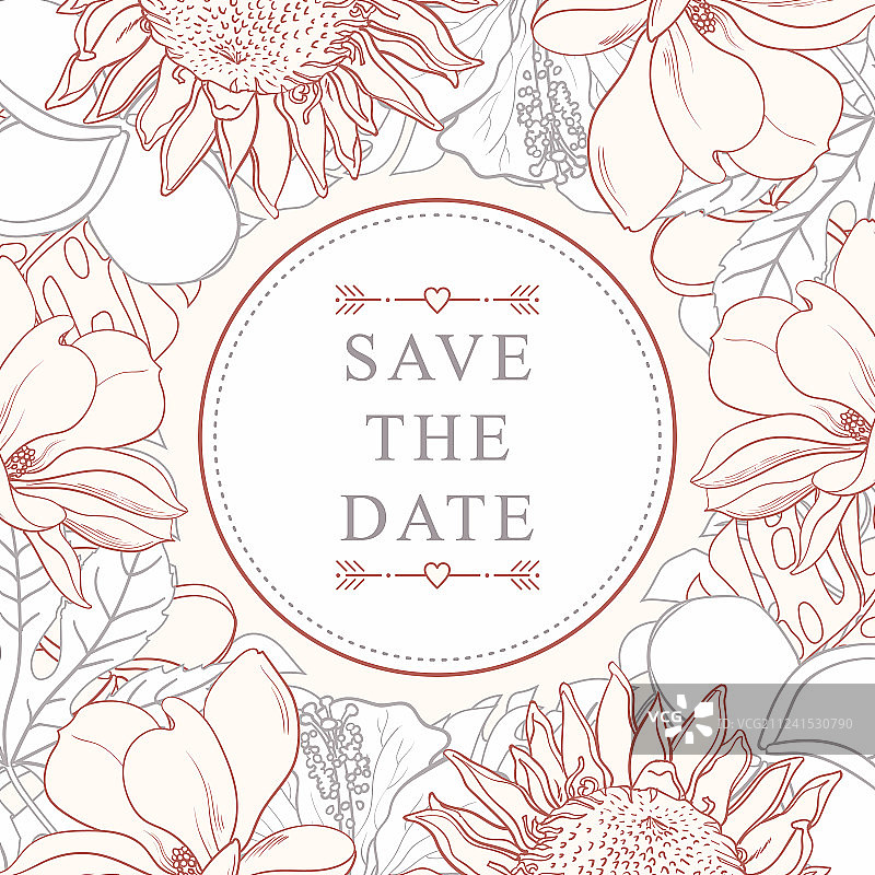 用于婚礼请柬的热带花卉边框图片素材