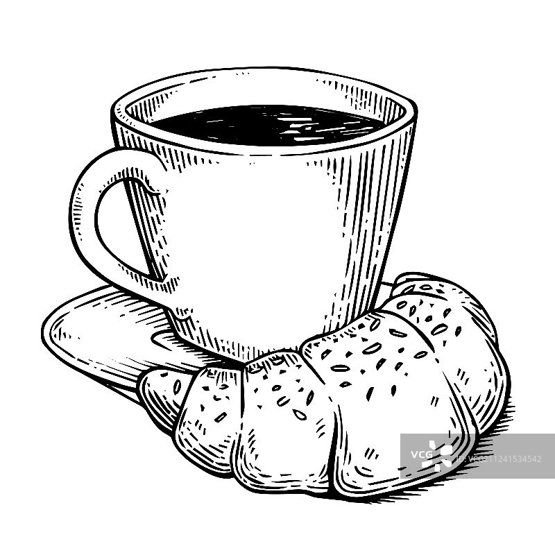 咖啡和羊角面包雕刻图片素材