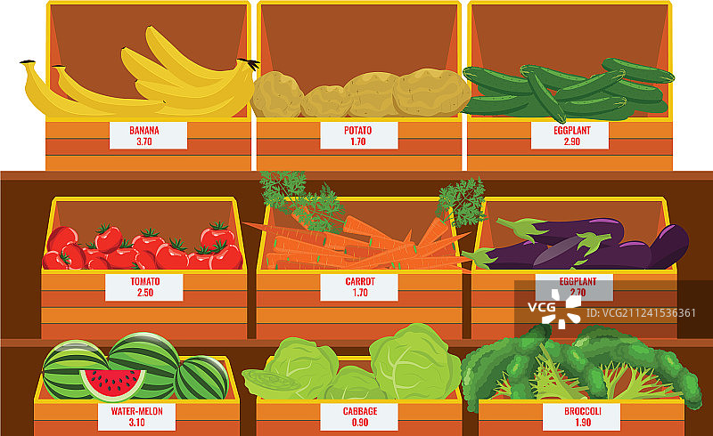 摆放新鲜蔬菜的木制货架图片素材