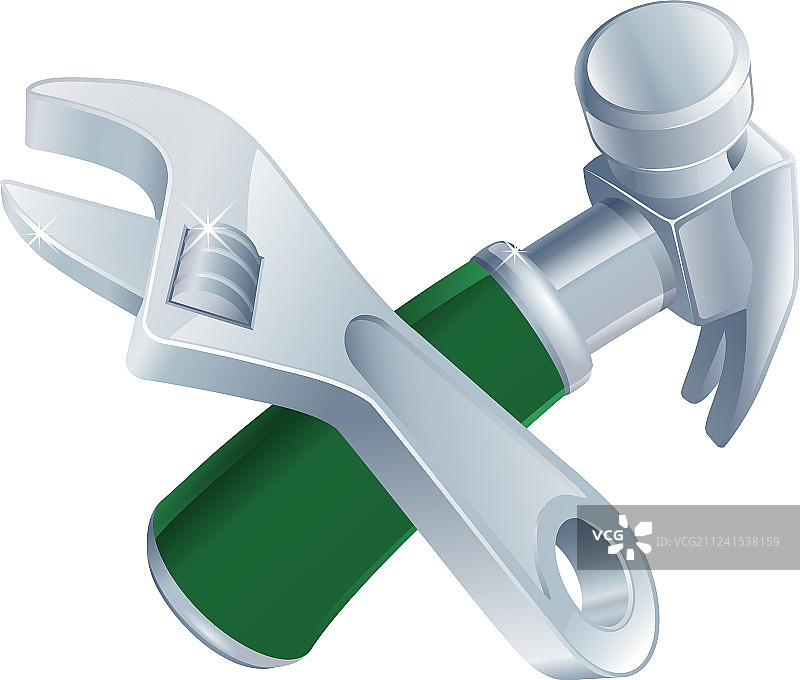 交叉的扳手和锤子工具图片素材