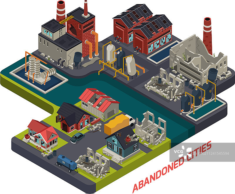 废弃城市2.5D示意图片素材