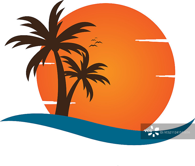 海滩棕榈树Logo设计模板图片素材