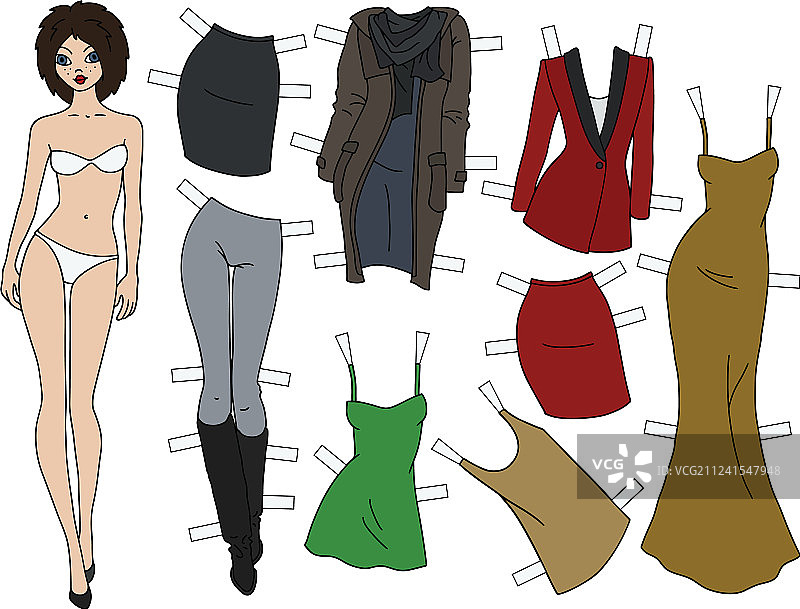 棕发换装纸娃娃图片素材