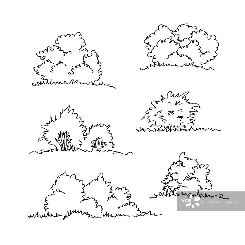 手绘建筑灌木素材合集图片素材