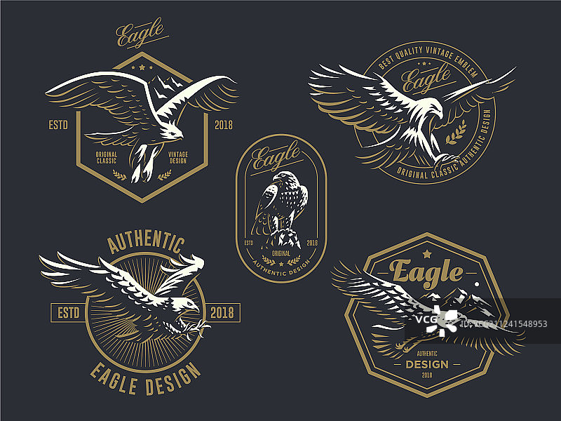 带老鹰的复古标志合集图片素材