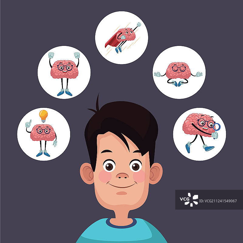 孩子剪影与卡通大脑图片素材
