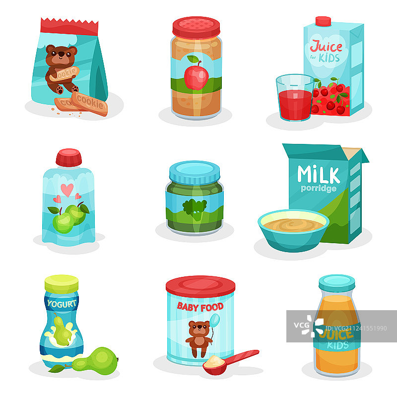 扁平风格婴儿食品饮料套装图片素材