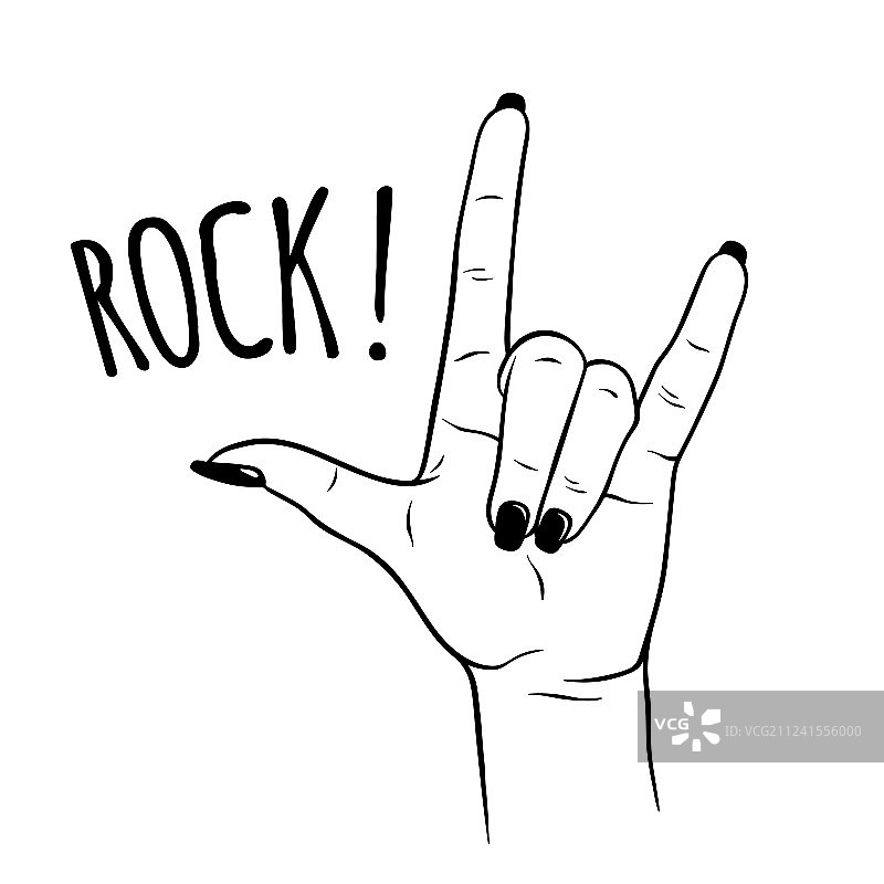 手绘女性摇滚手势图片素材