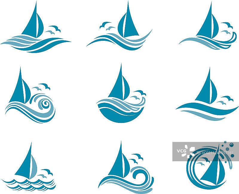 游艇和海浪图标图片素材