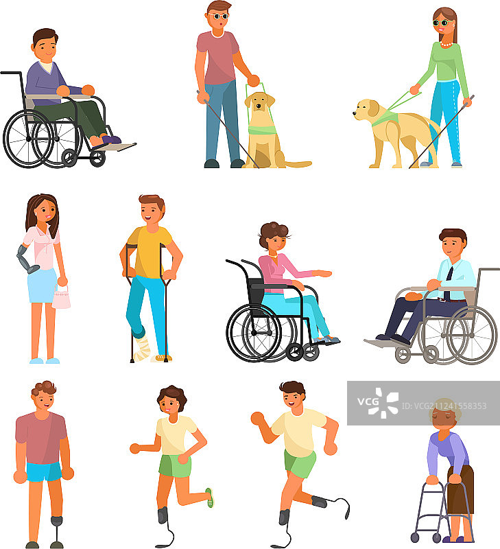 残疾人扁平隔离图标集图片素材